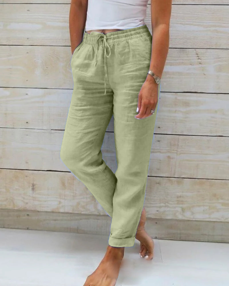 Macy | Women's cotton and linen trousers with elasticated waistband