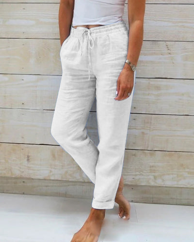 Macy | Women's cotton and linen trousers with elasticated waistband