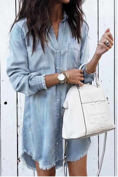 Washed denim shirt dress