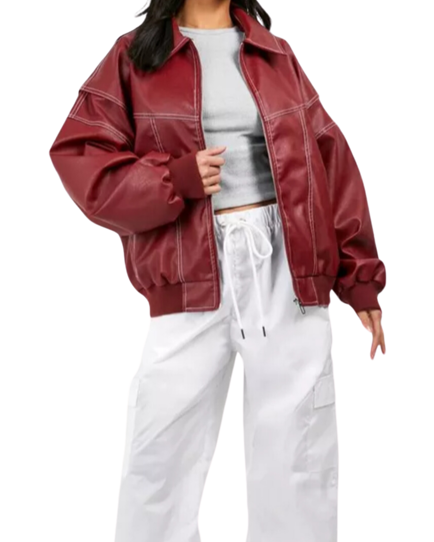 Faye | Oversized leather jacket with zip fastening