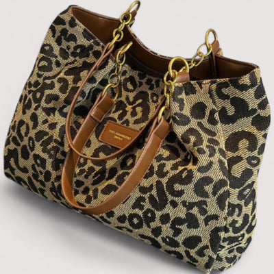 Mila | Leopard print canvas shopper bag for women