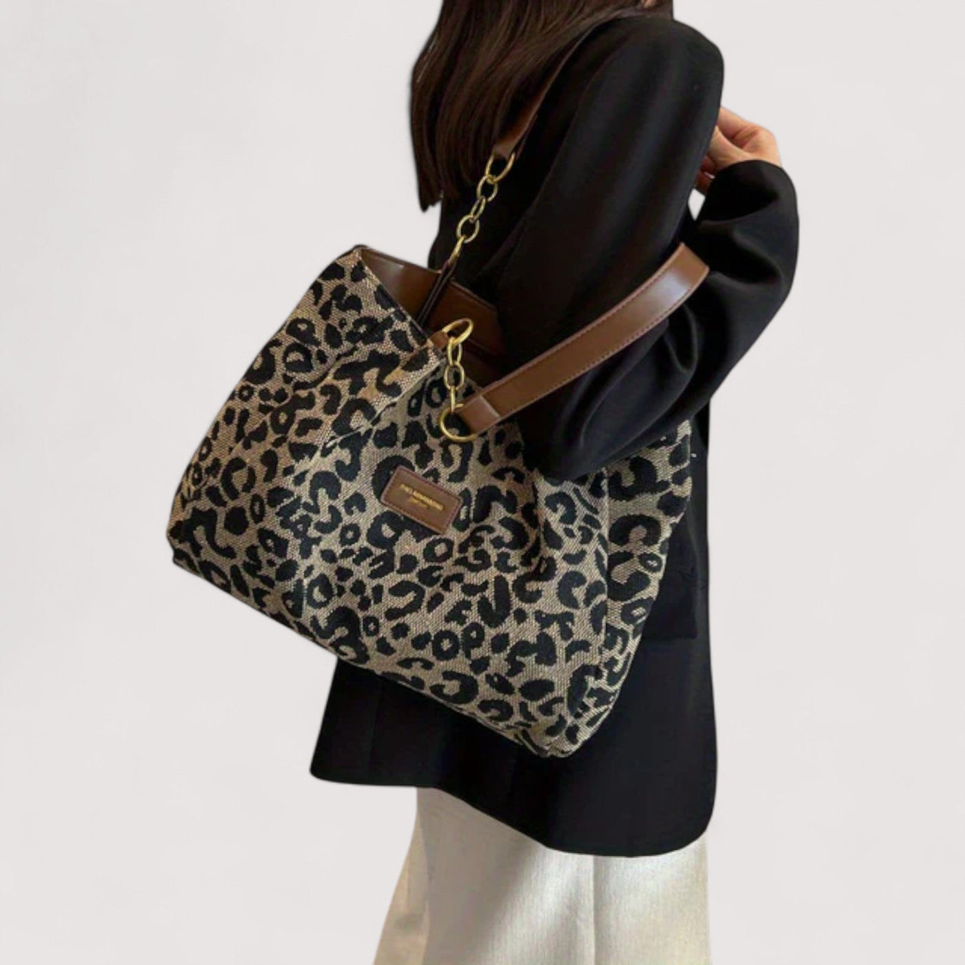 Mila | Leopard print canvas shopper bag for women