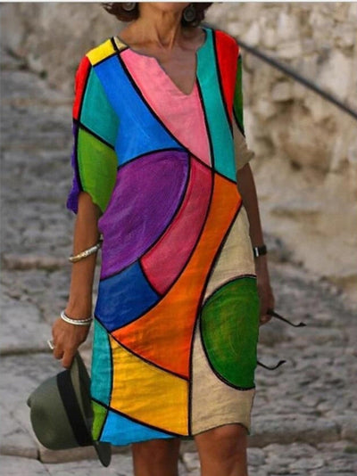 Flora | Charming linen dress with floral pattern for women