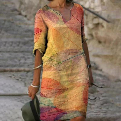 Flora | Charming linen dress with floral pattern for women