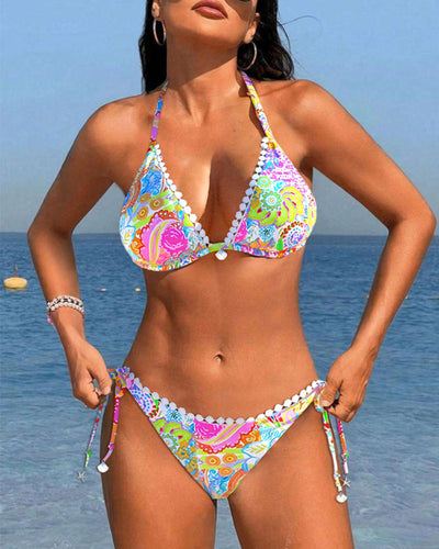 Painting | Colourful patchwork triangle bikini set