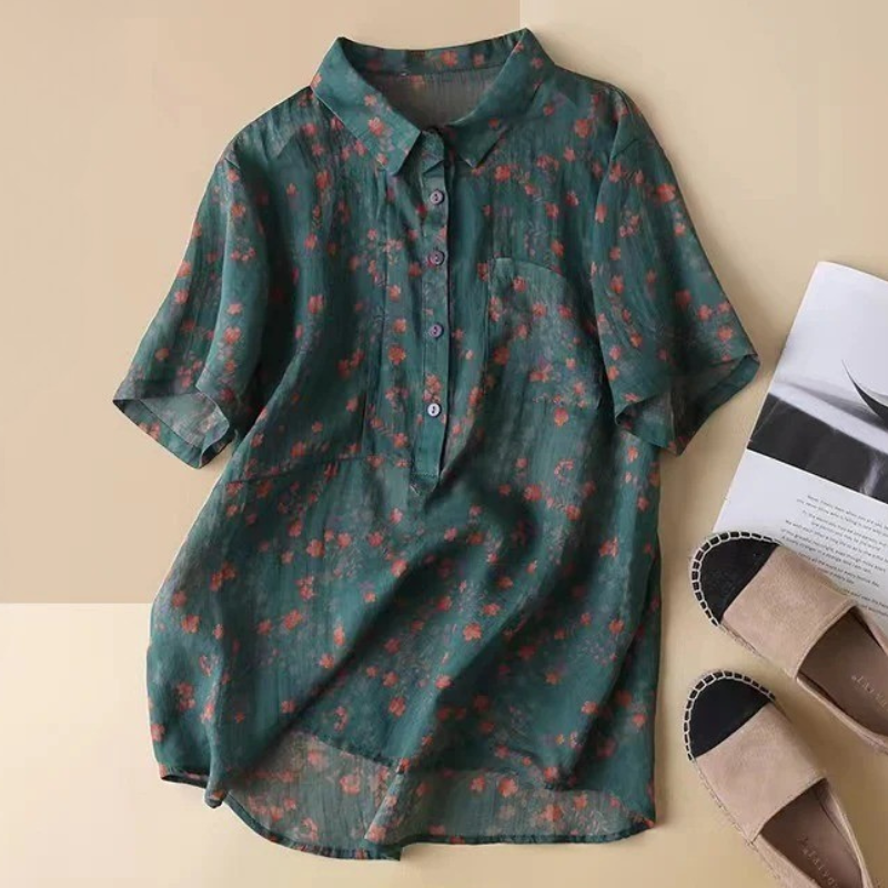 Clara | Floral shirt with half button placket
