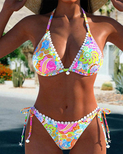 Painting | Colourful patchwork triangle bikini set