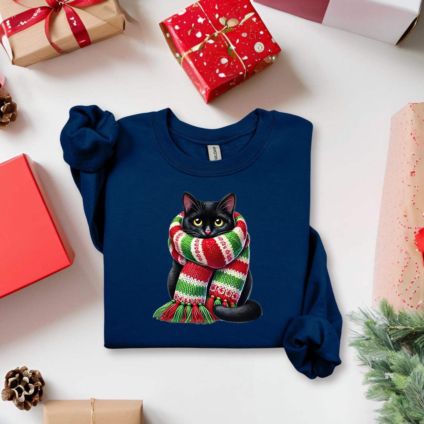 Scarf Cat Christmas Sweatshirt for Women and Men