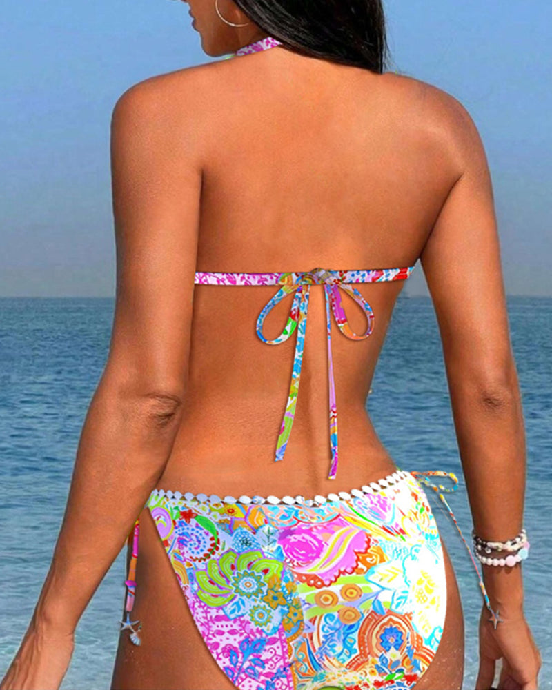 Painting | Colourful patchwork triangle bikini set