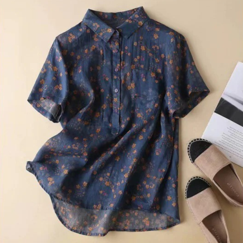 Clara | Floral shirt with half button placket