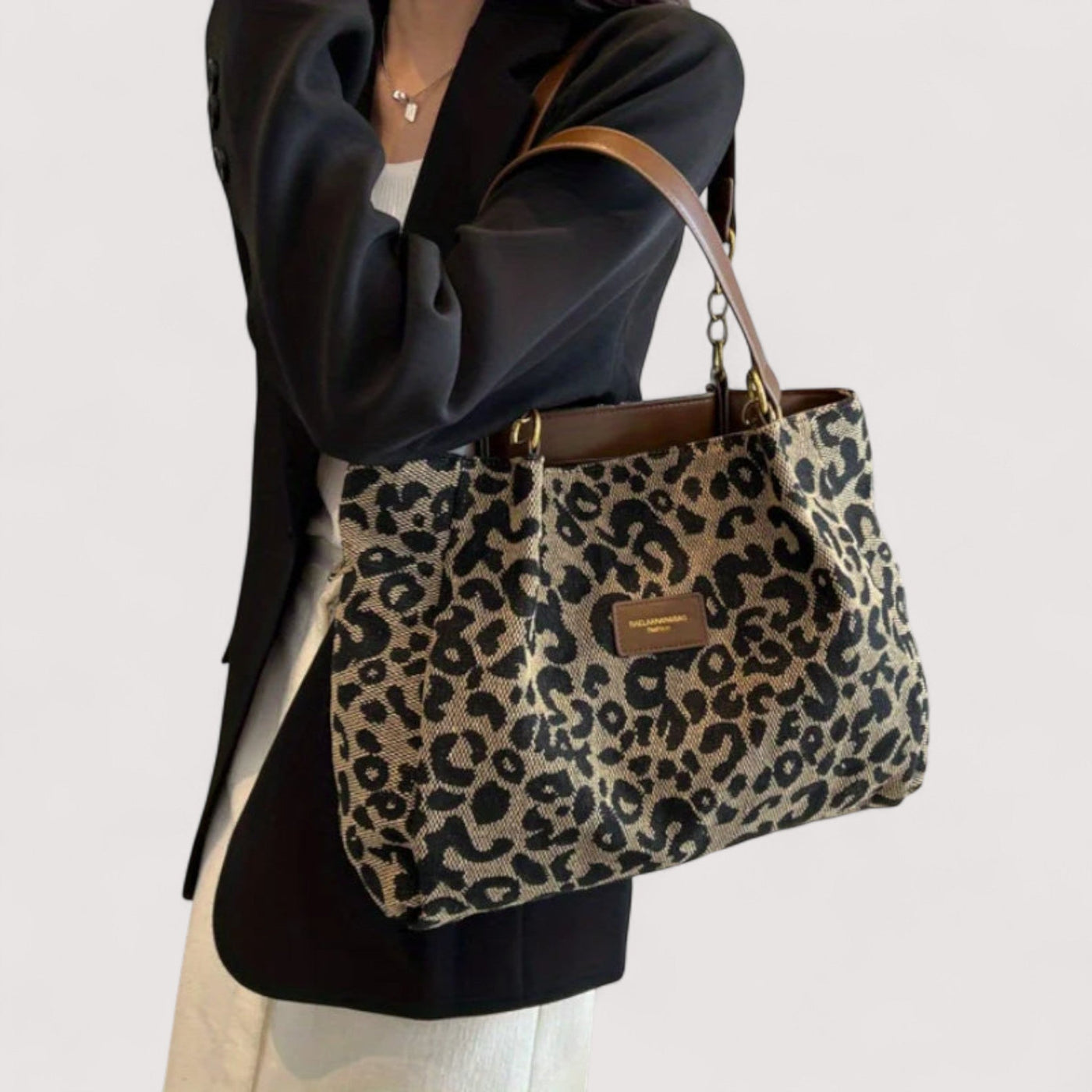 Mila | Leopard print canvas shopper bag for women