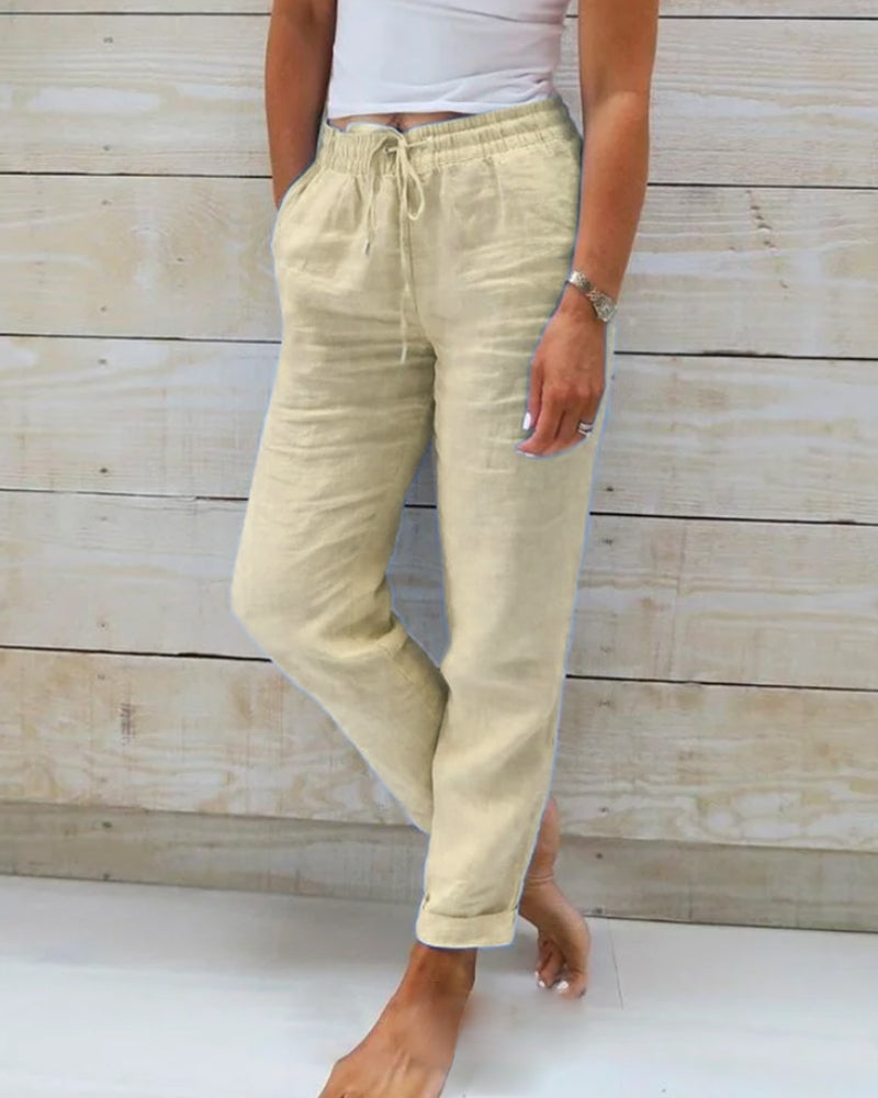 Macy | Women's cotton and linen trousers with elasticated waistband