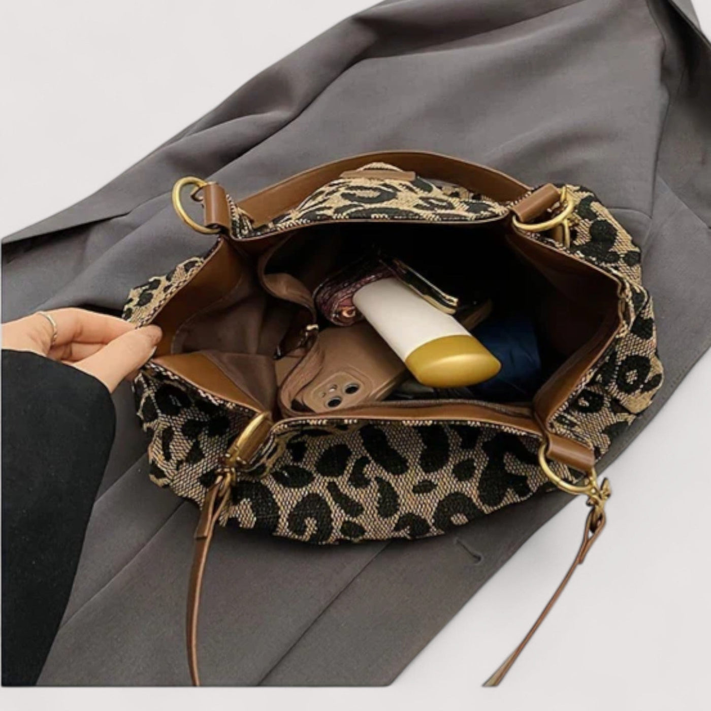 Mila | Leopard print canvas shopper bag for women