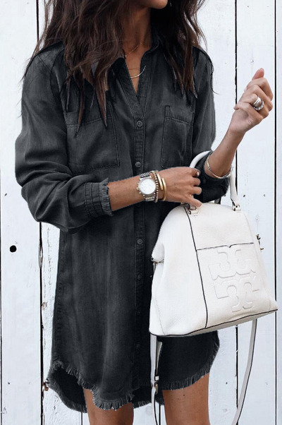 Washed denim shirt dress