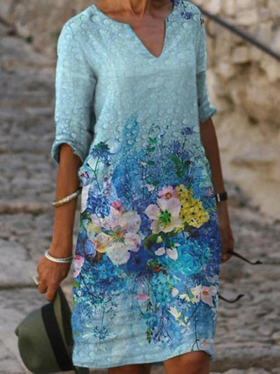 Flora | Charming linen dress with floral pattern for women