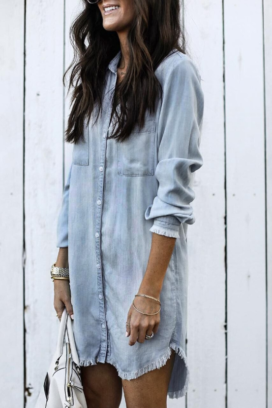 Washed denim shirt dress