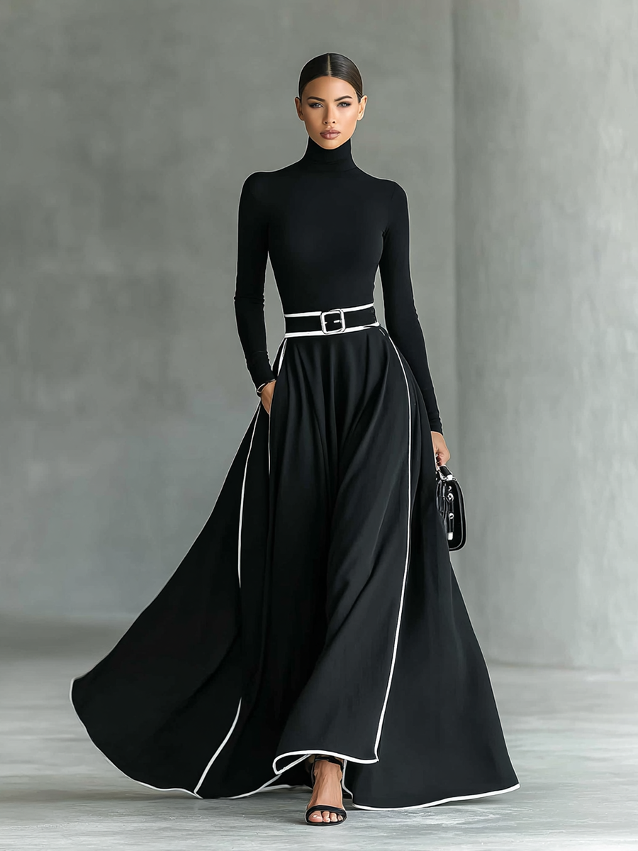 Sofia | Elegant maxi dress with narrow tie belt