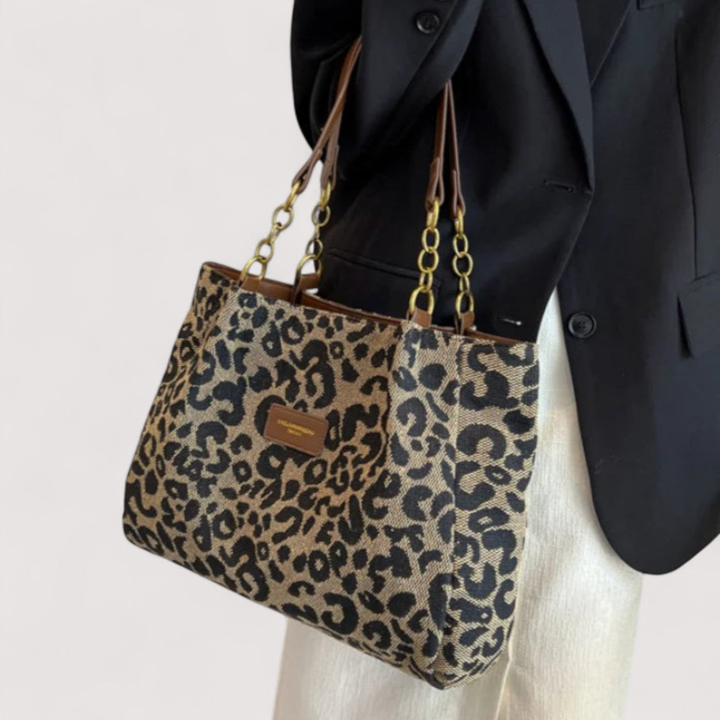 Mila | Leopard print canvas shopper bag for women