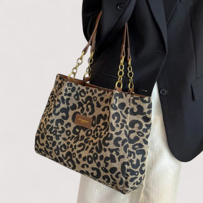 Mila | Leopard print canvas shopper bag for women