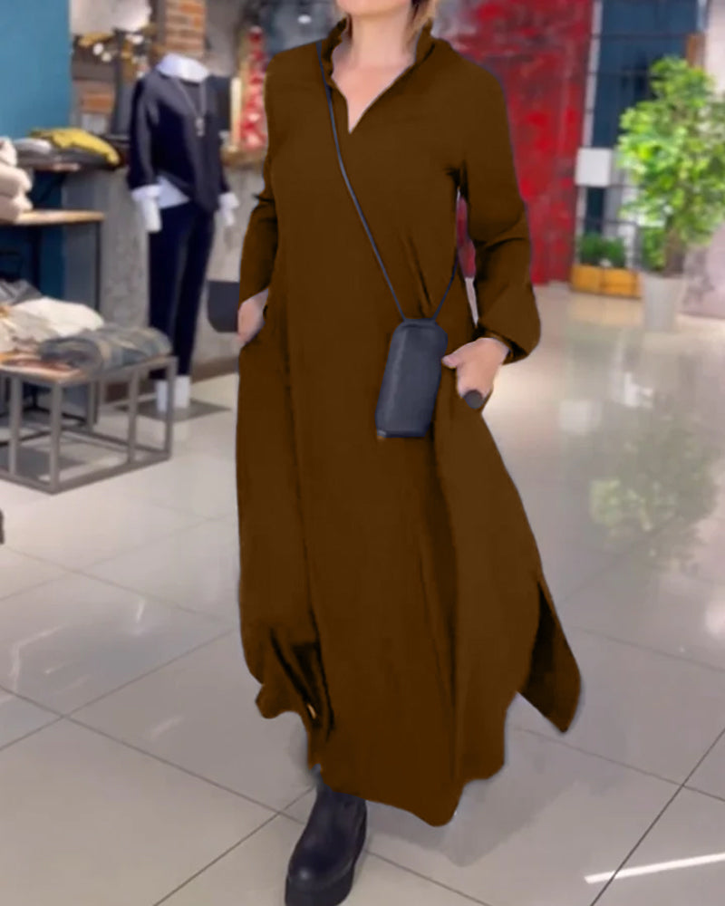 THESS | Long, loose dress with turn-ups and side slit