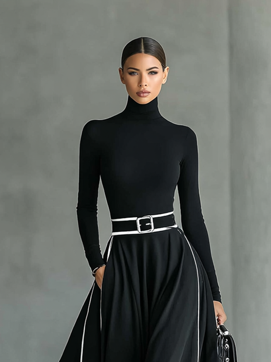 Sofia | Elegant maxi dress with narrow tie belt