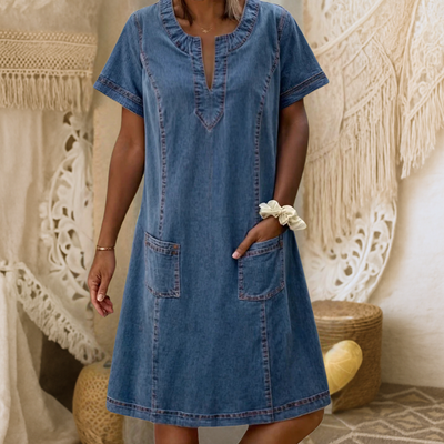Theresa | Elegant denim blue dress with a sophisticated look