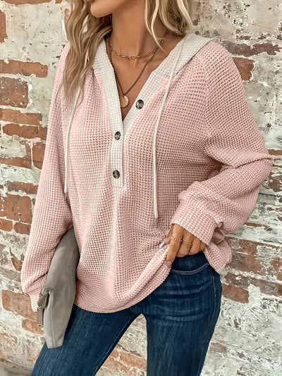Elvira | Long-sleeved hoodie with button placket and drawstring