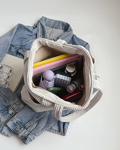 Marleen | Ribbed carrier bag with stylish cord detail