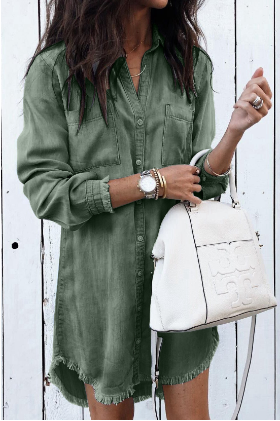Washed denim shirt dress