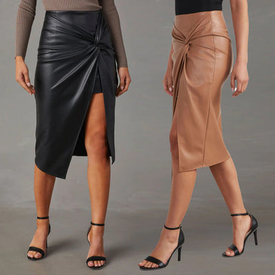 Laura | Modern asymmetrical leather midi skirt