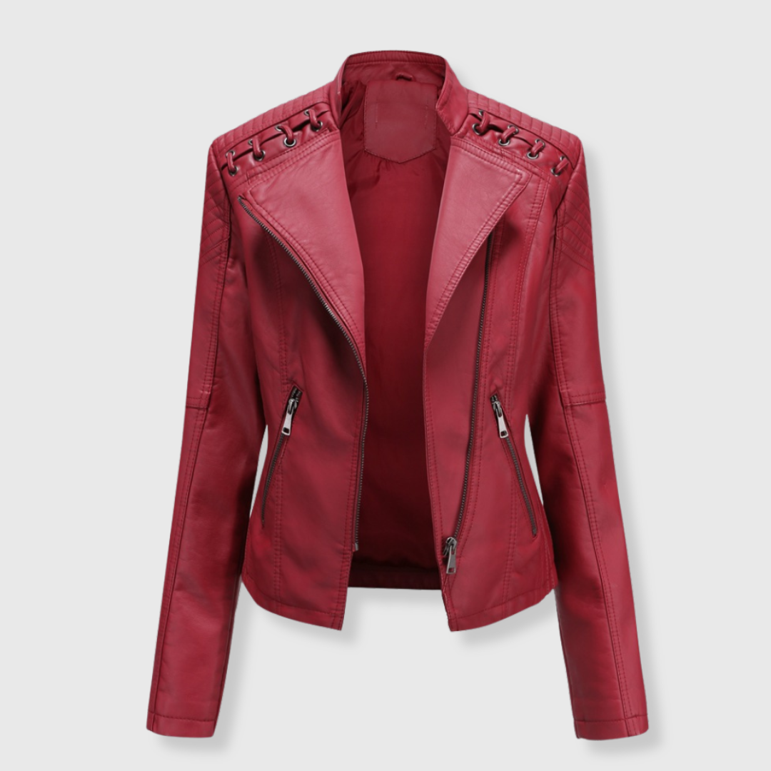 Clara | Stylish short biker leather jacket for women
