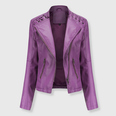 Clara | Stylish short biker leather jacket for women