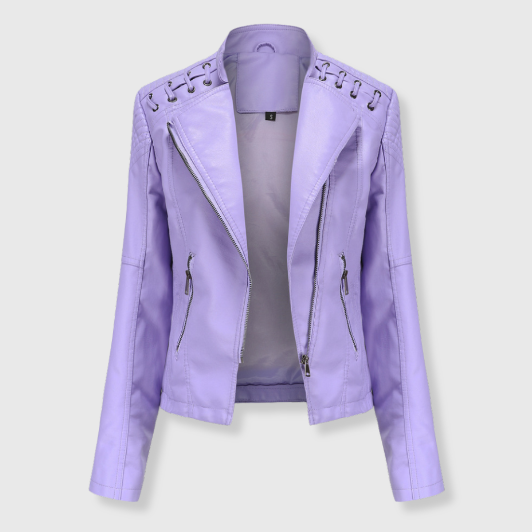 Clara | Stylish short biker leather jacket for women