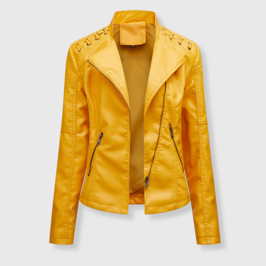 Clara | Stylish short biker leather jacket for women