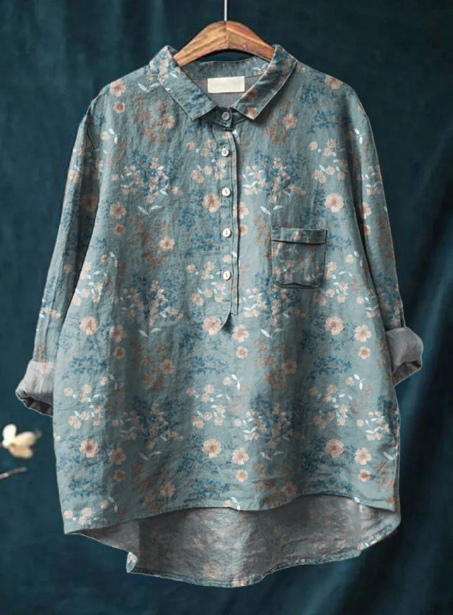 Mary | Cotton and linen blouse with floral print
