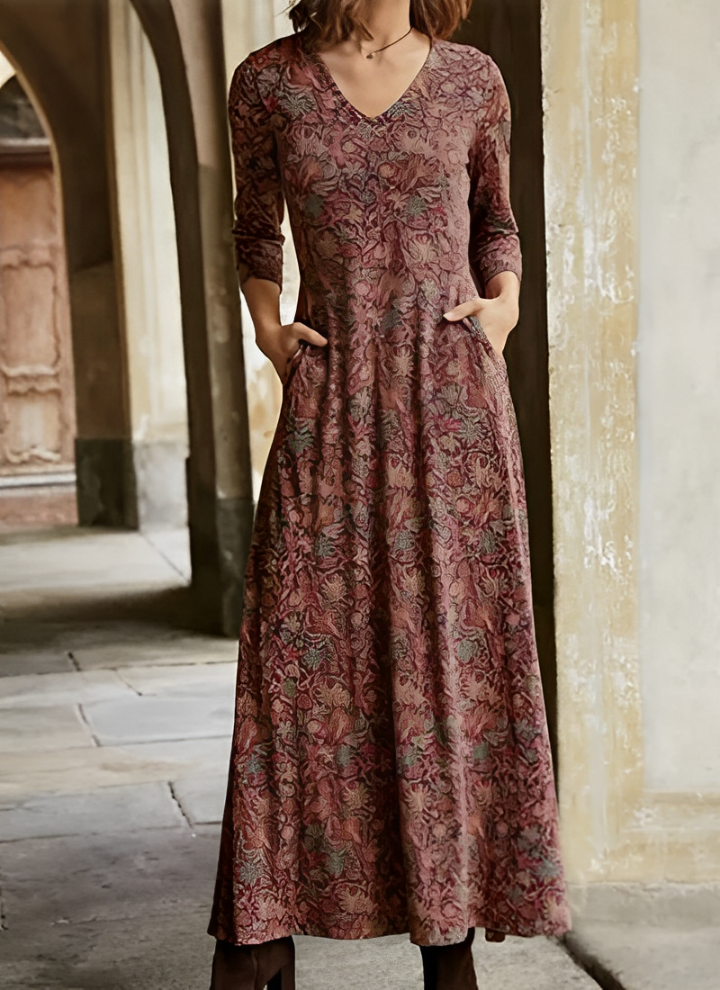 Adeline | Long vintage-style patterned dress