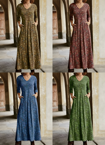 Adeline | Long vintage-style patterned dress