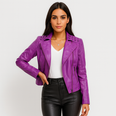 Clara | Stylish short biker leather jacket for women