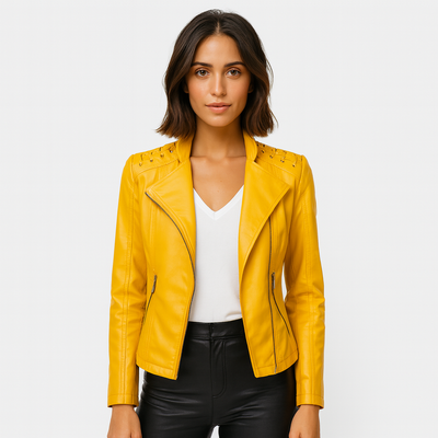 Clara | Stylish short biker leather jacket for women