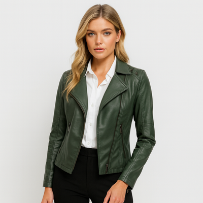 Clara | Stylish short biker leather jacket for women