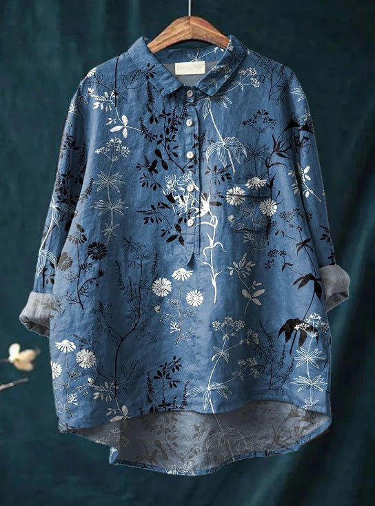 Mary | Cotton and linen blouse with floral print