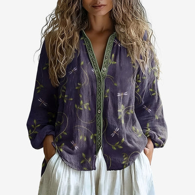 Elina | Stylish women's blouse with nature motif leaves