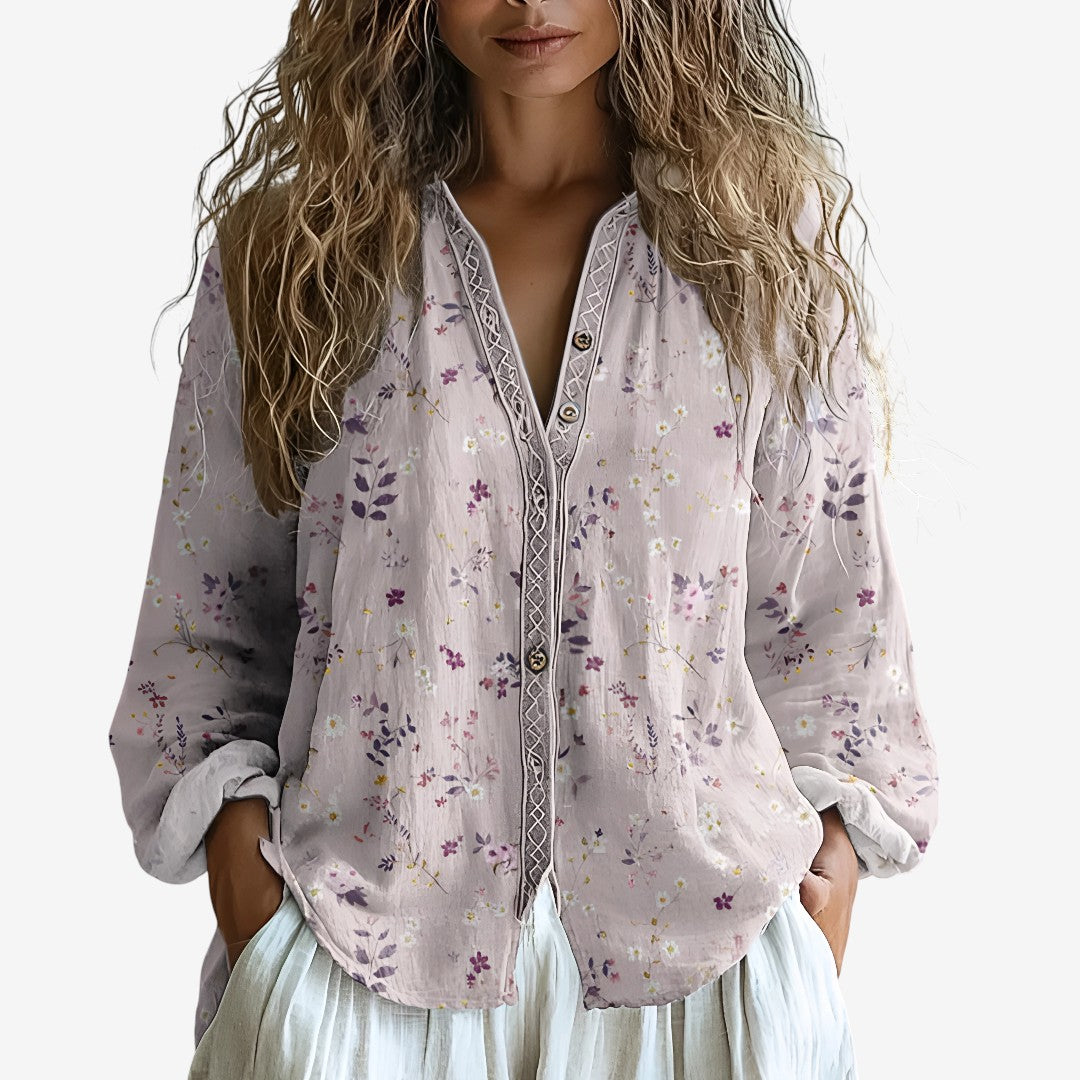 Elina | Stylish women's blouse with nature motif leaves
