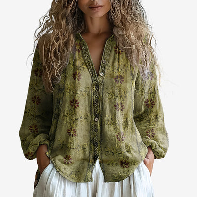 Elina | Stylish women's blouse with nature motif leaves