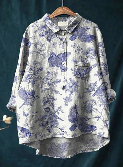 Mary | Cotton and linen blouse with floral print