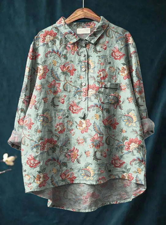 Mary | Cotton and linen blouse with floral print