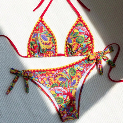 Painting | Colourful patchwork triangle bikini set