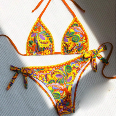 Painting | Colourful patchwork triangle bikini set