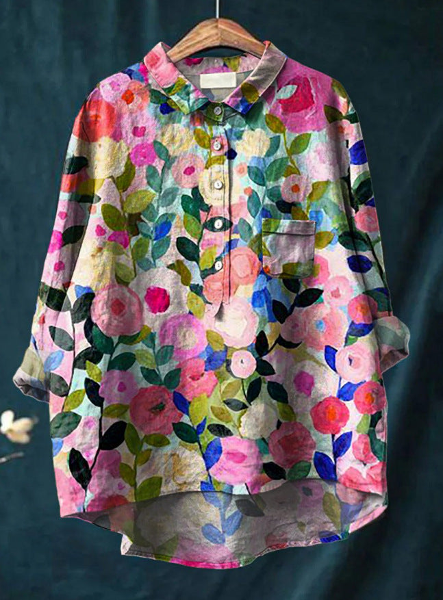 Mary | Cotton and linen blouse with floral print