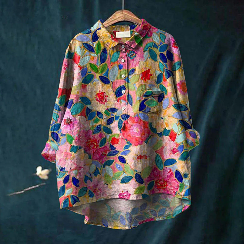 Mary | Cotton and linen blouse with floral print